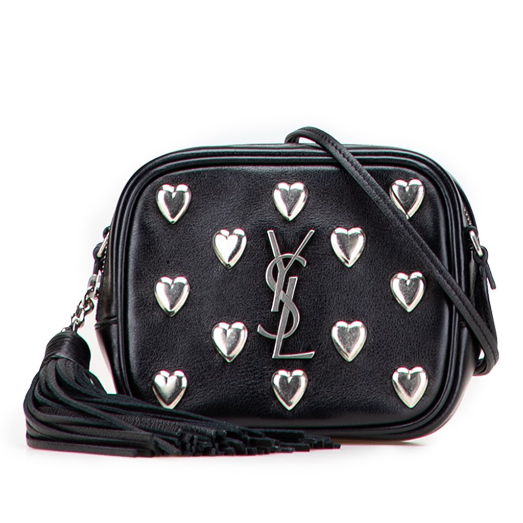 Saint Laurent Studded Calfskin Monogram Heart Blogger Crossbody
