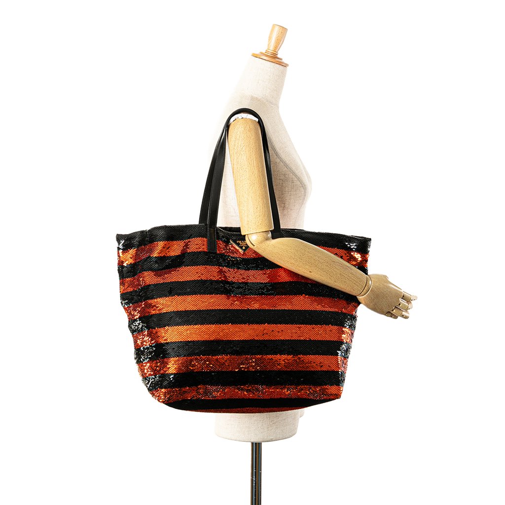 Prada Satin Sequin Stripes Tote - Image 15