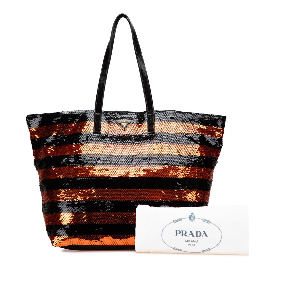 Prada Satin Sequin Stripes Tote - Image 16