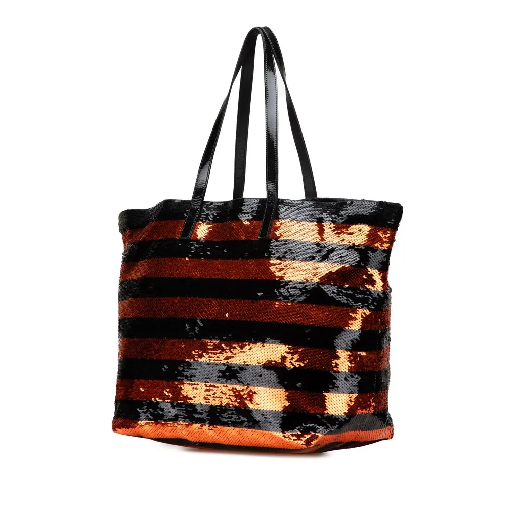Prada Satin Sequin Stripes Tote Orange Satin Very good - Back View