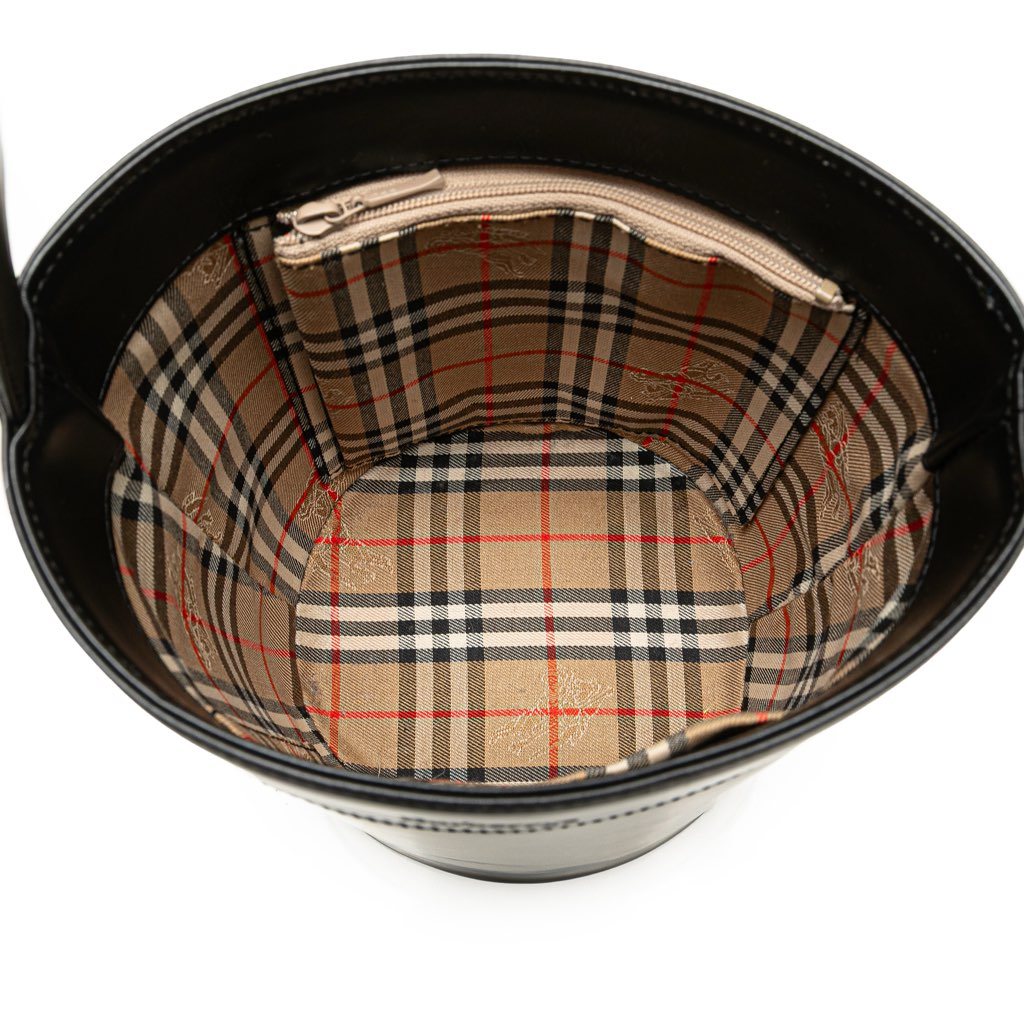 Burberry Haymarket Check Trimmed Leather Bucket Bag - 4