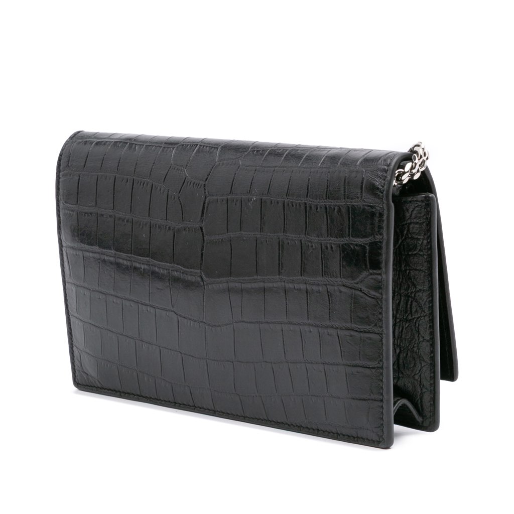 Saint Laurent Croc Embossed Leather Monogram Kate Tassel Wallet on Chain - 2