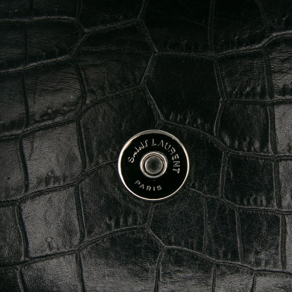 Saint Laurent Croc Embossed Leather Monogram Kate Tassel Wallet on Chain - 5