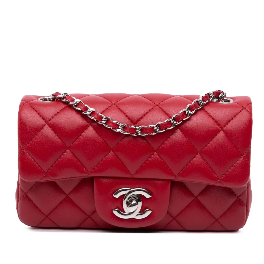 Chanel Extra Mini Rectangular Classic Lambskin Single Flap Red Leather Good - Front View