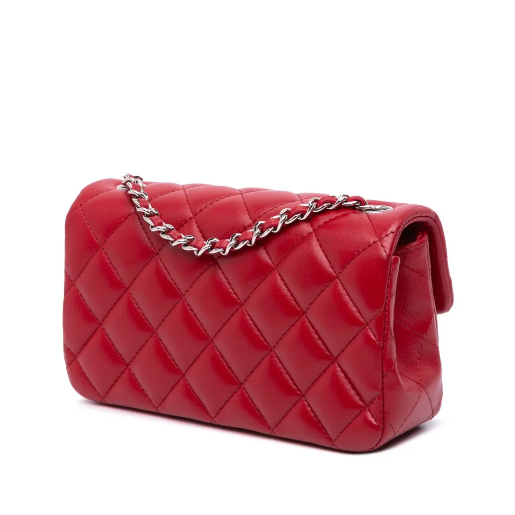 Chanel Extra Mini Rectangular Classic Lambskin Single Flap Red Leather Good - Back View