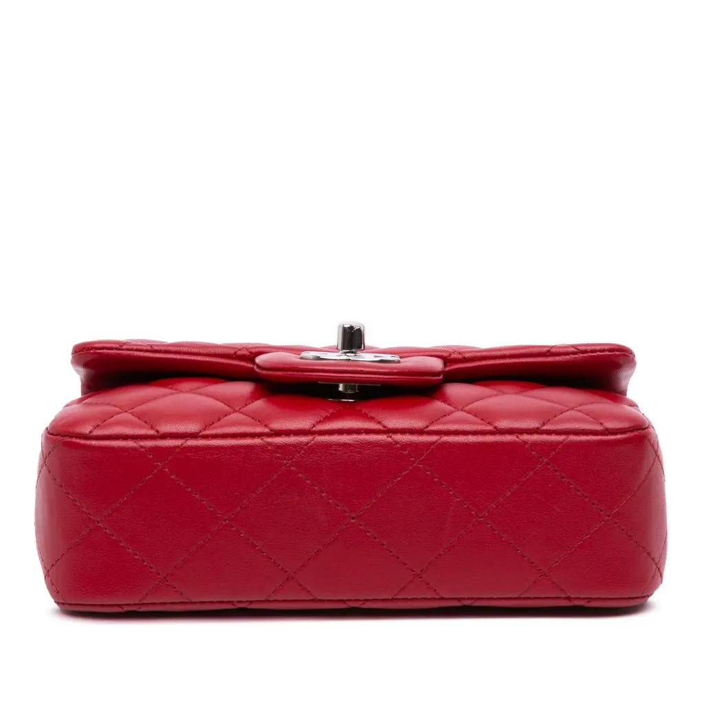 Chanel Extra Mini Rectangular Classic Lambskin Single Flap Red Leather Good - Inside View