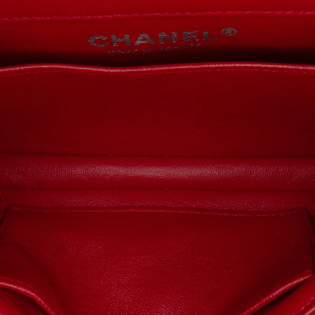 Chanel Extra Mini Rectangular Classic Lambskin Single Flap Red Leather Good - Model View