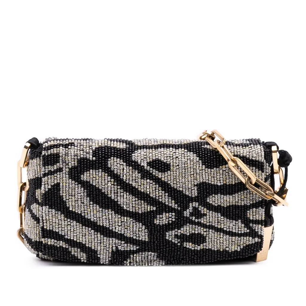 Gucci Tom Ford Zebra Beaded Satin Shoulder Bag Black Satin Good - Front View
