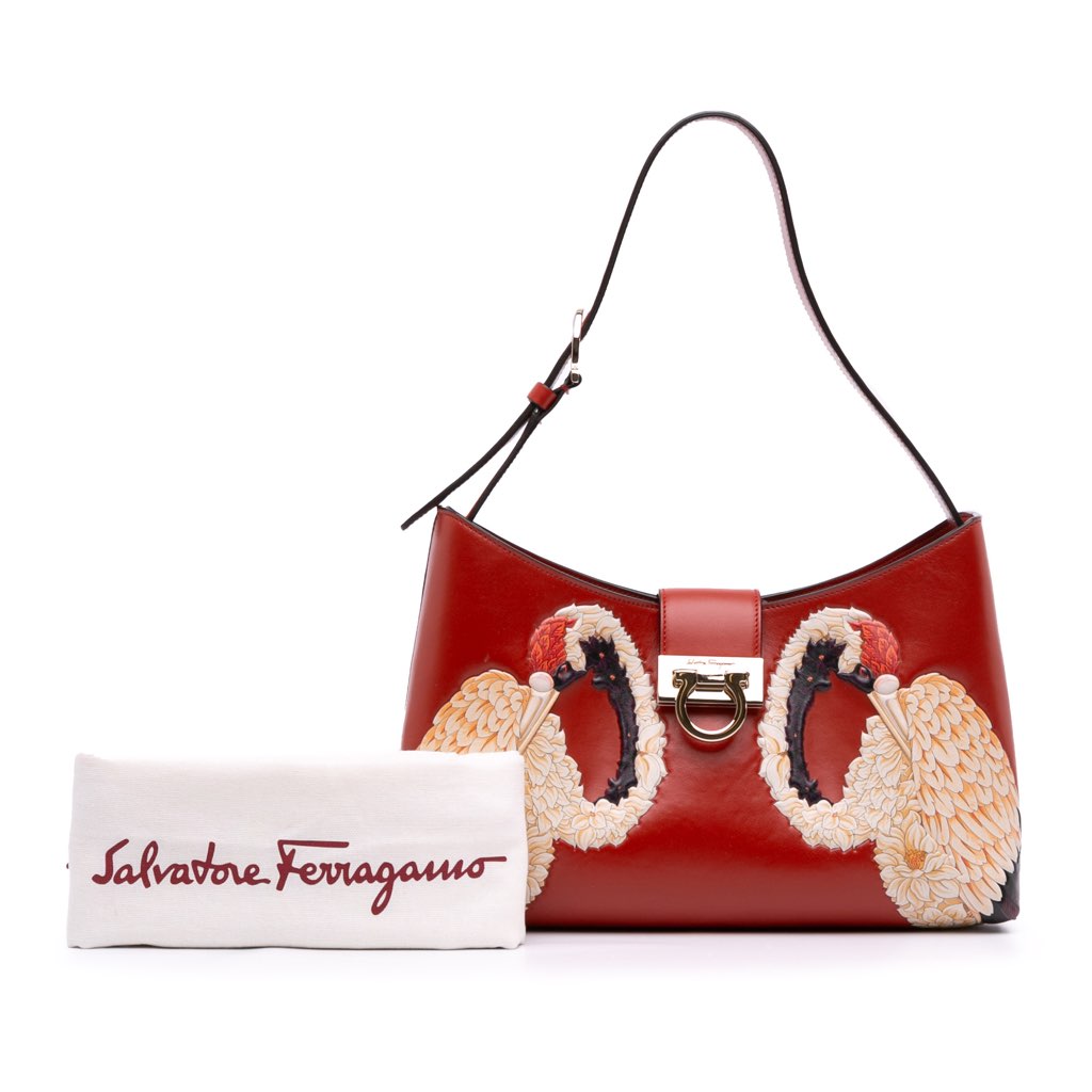 Salvatore Ferragamo Printed Leather Trifolio Shoulder Bag - Image 14