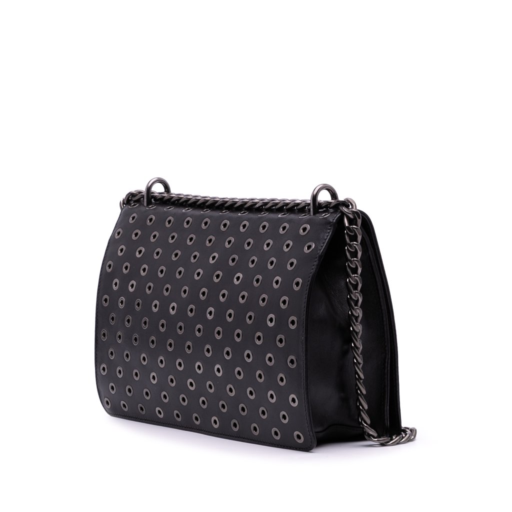Prada Soft Calf Grommet Lock Flap Chain Crossbody - 2