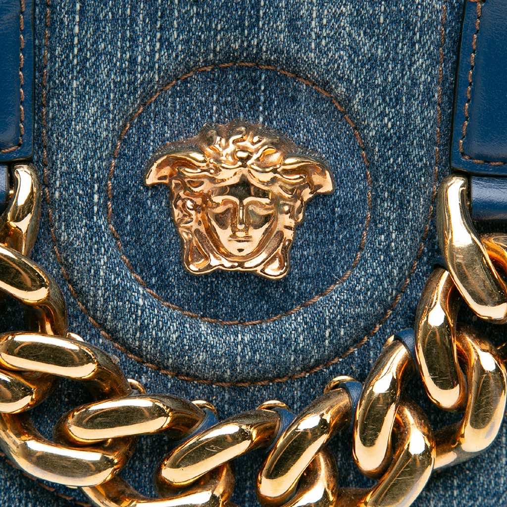 Versace Small Denim La Medusa Chain Top Handle Bag - Image 10