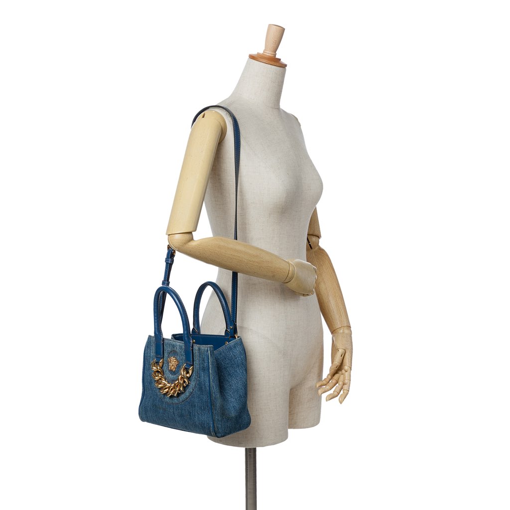 Versace Small Denim La Medusa Chain Top Handle Bag - Image 11