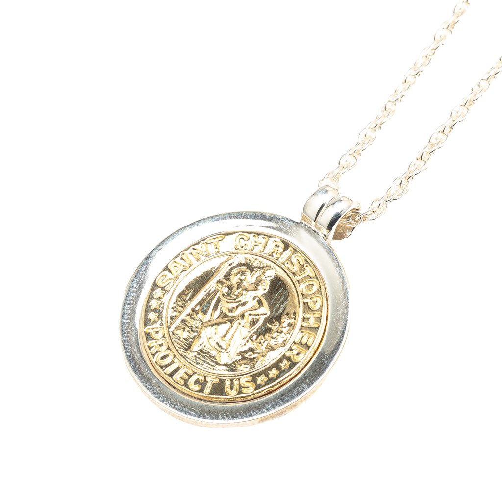 Tiffany & Co Sterling Silver and 18K Yellow Gold Saint Christopher Coin Pendant Necklace - 2