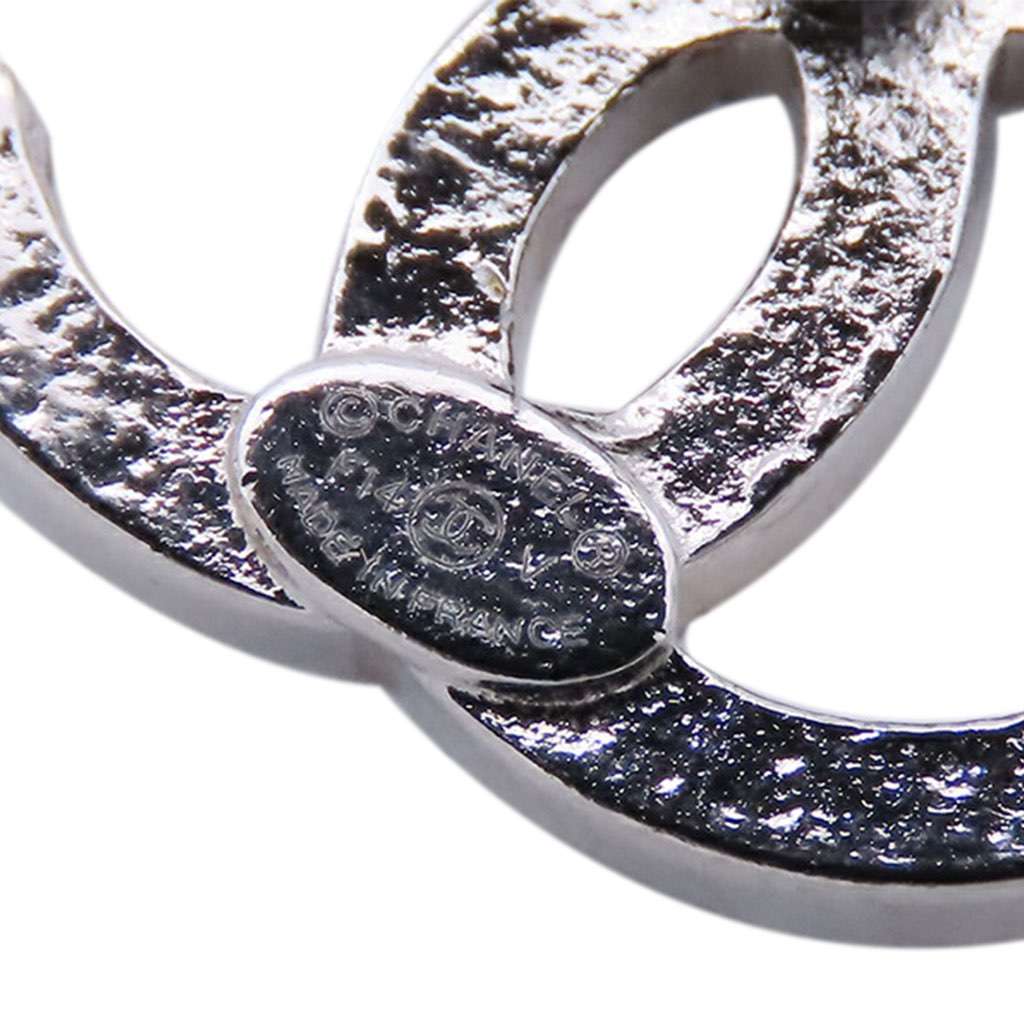 Chanel Silver Rhinestones CC Push Back Earrings - Detail 1