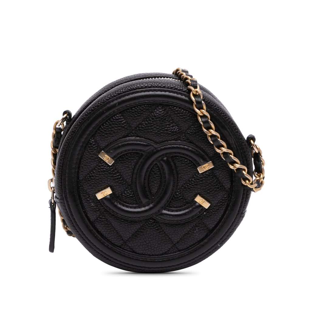 Chanel Caviar CC Filigree Round Clutch with Chain