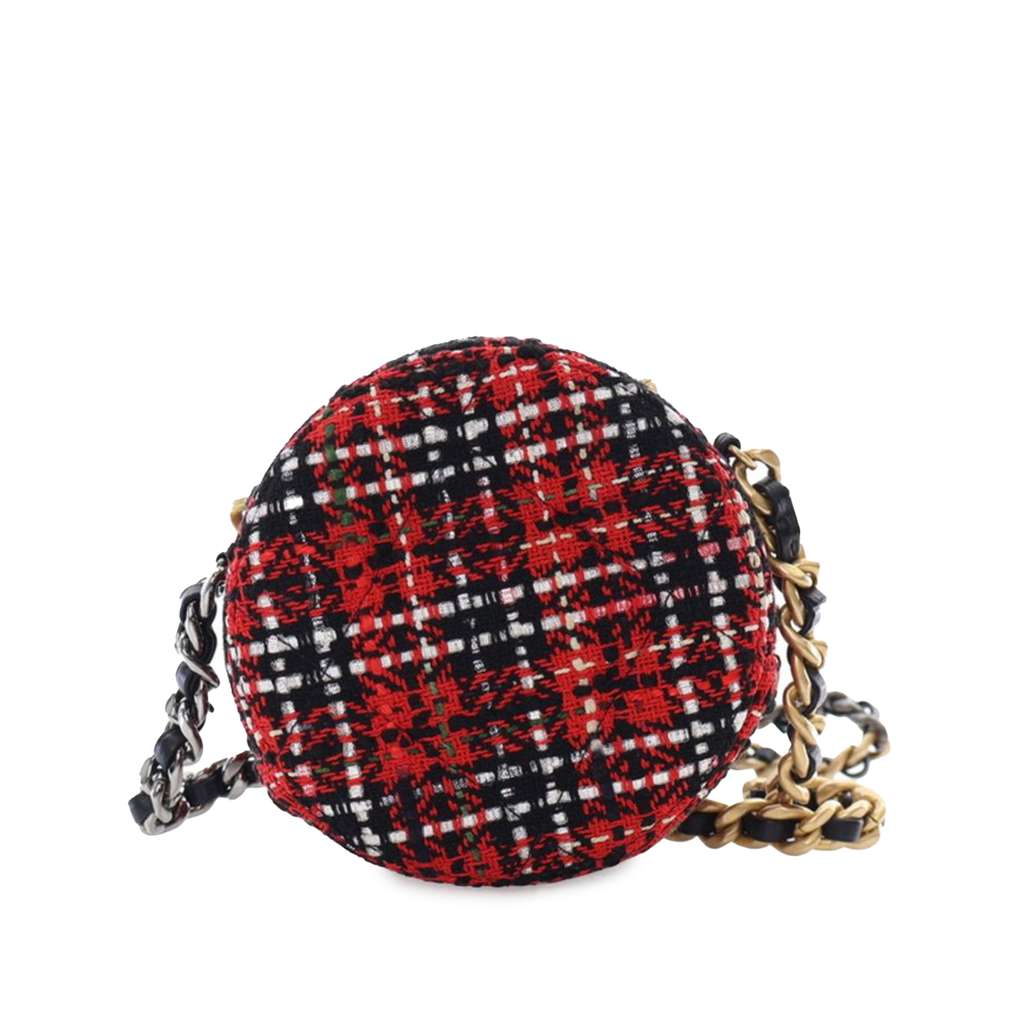 Chanel Tweed 19 Round Clutch with Chain - Back view