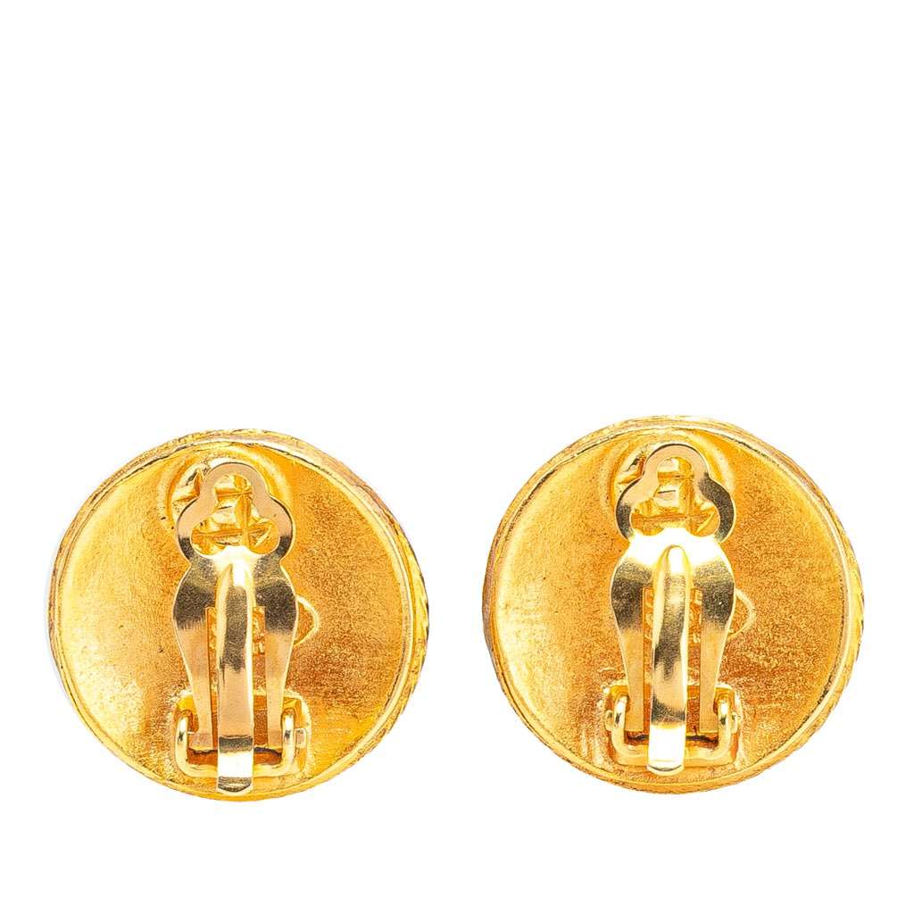 Chanel Gold Plated CC Round Clip on Earrings - 2