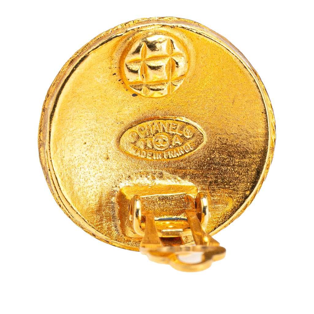 Chanel Gold Plated CC Round Clip on Earrings - 3