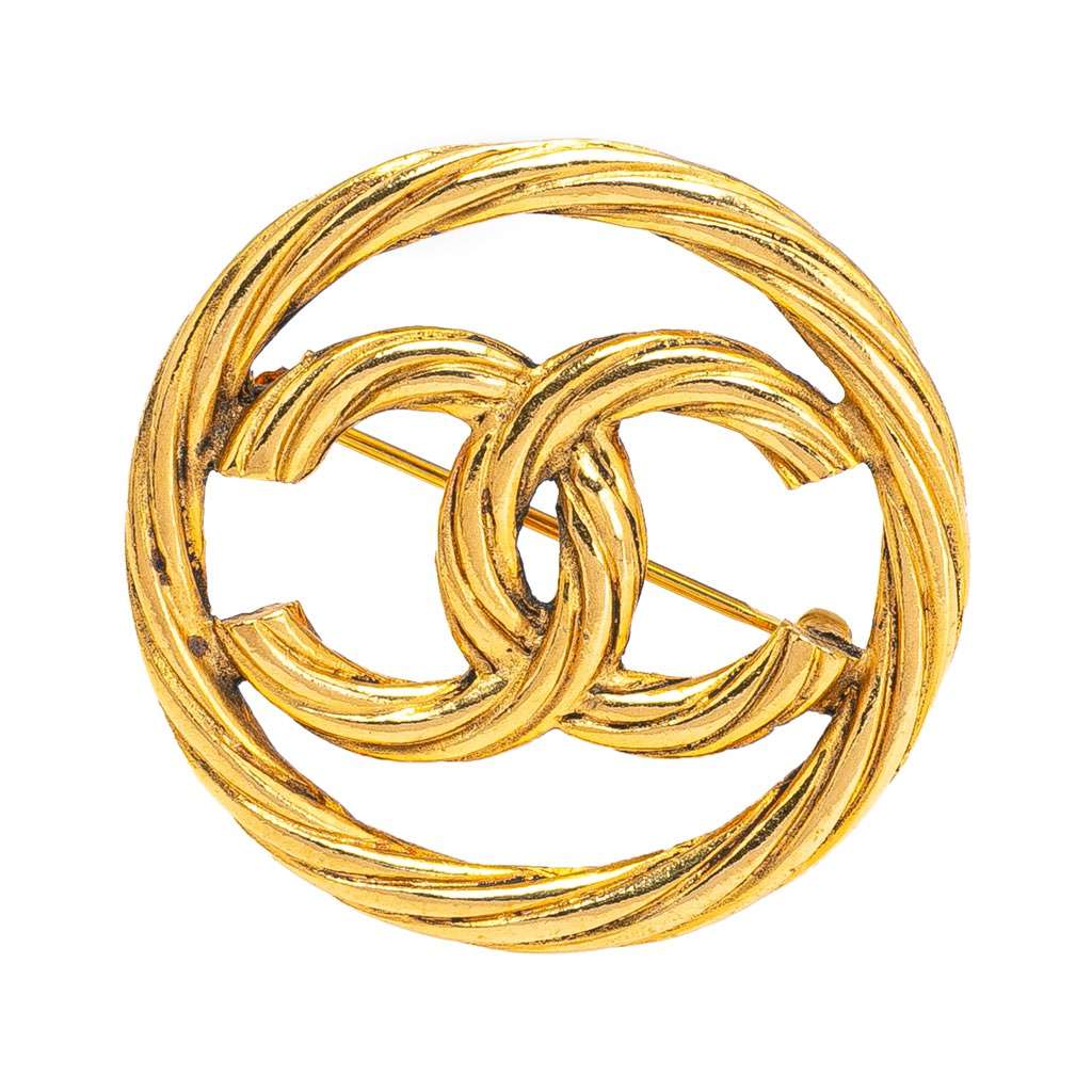Chanel Gold Plated CC Round Rope Brooch