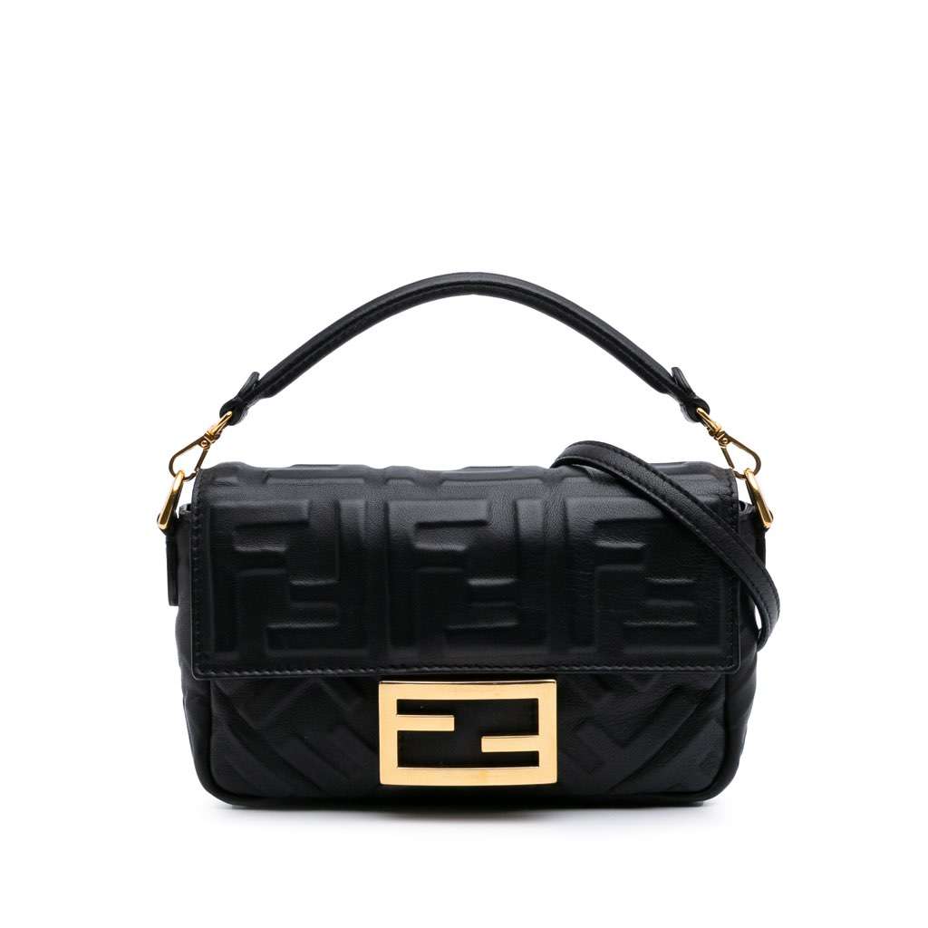 Fendi Mini Zucca Embossed Leather Baguette Satchel