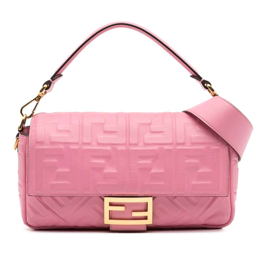 Fendi Zucca Embossed Leather Baguette Satchel
