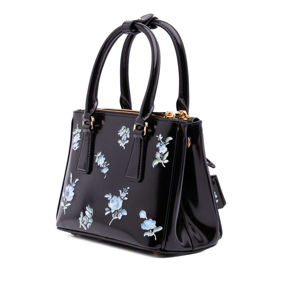 Prada Mini Brushed Leather Floral Print Galleria Double Zip Satchel - 2