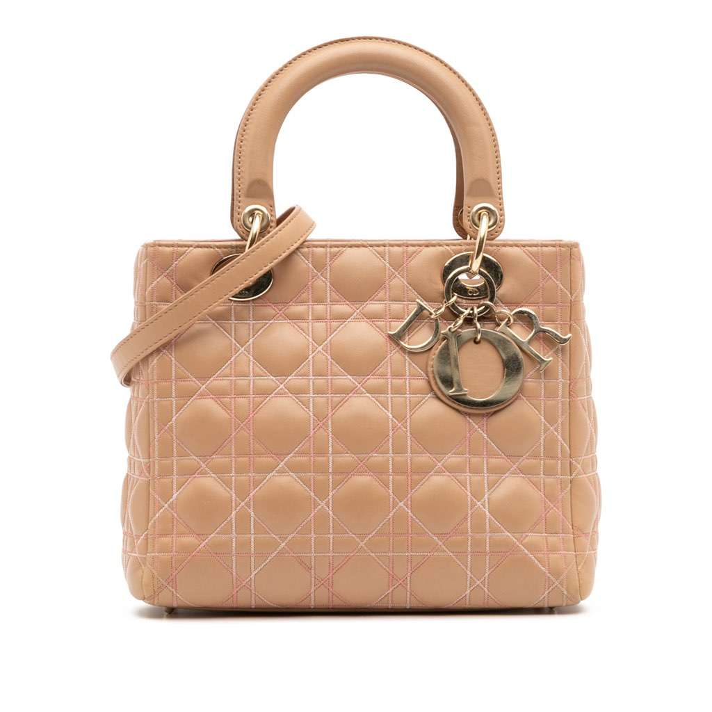 Dior Medium Lambskin Cannage Contrast Stitch Lady Dior