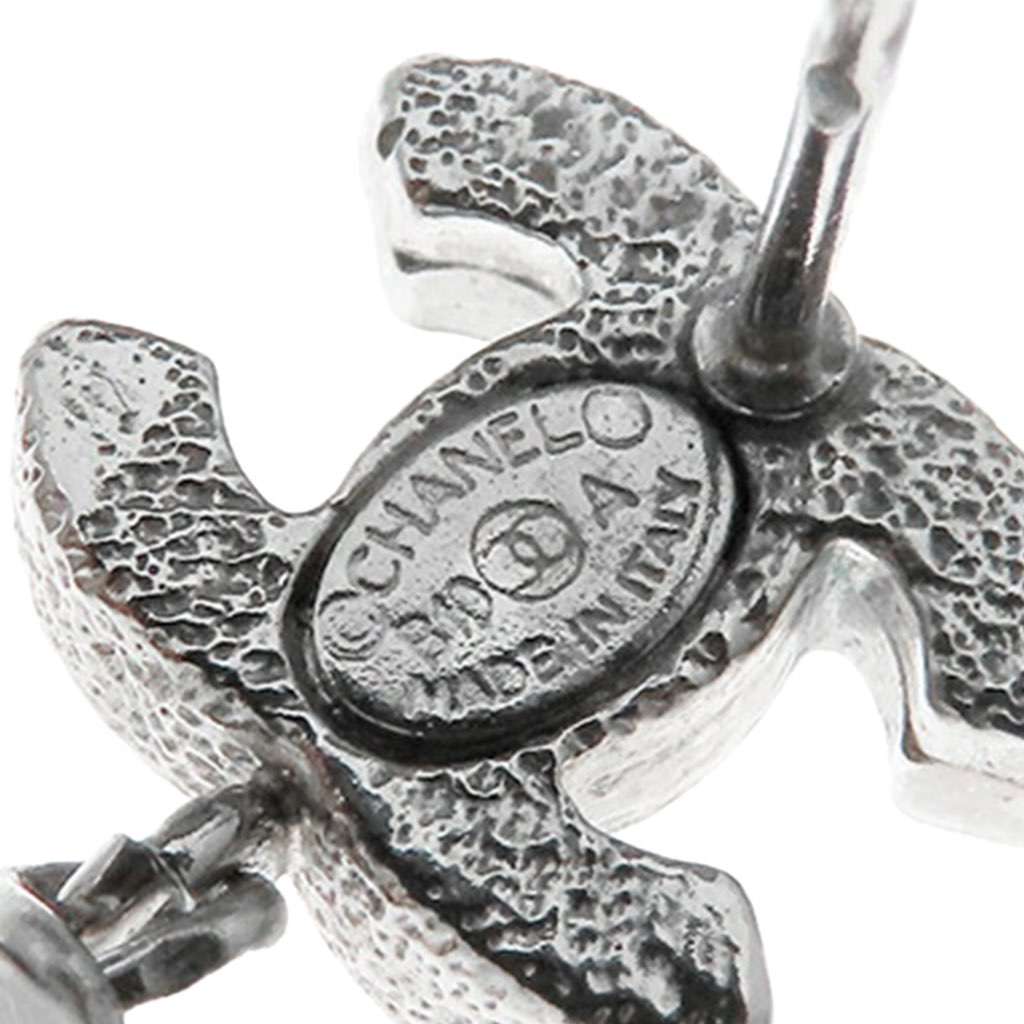 Chanel Silver Plated CC Enamel Bead Drop Push Back Earrings - 3