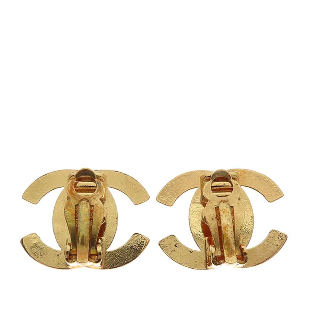 Chanel Gold Plated CC Turn Lock Clip on Earrings - Back view