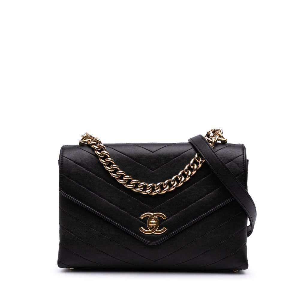 Chanel Small Chevron Calfskin Stitched Coco Flap