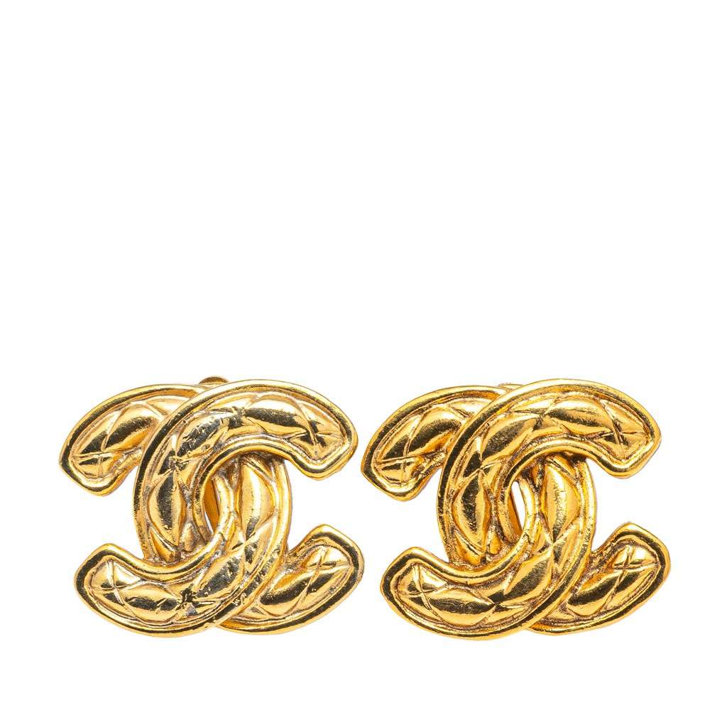 Chanel Gold Plated CC Quilted Clip on Earrings