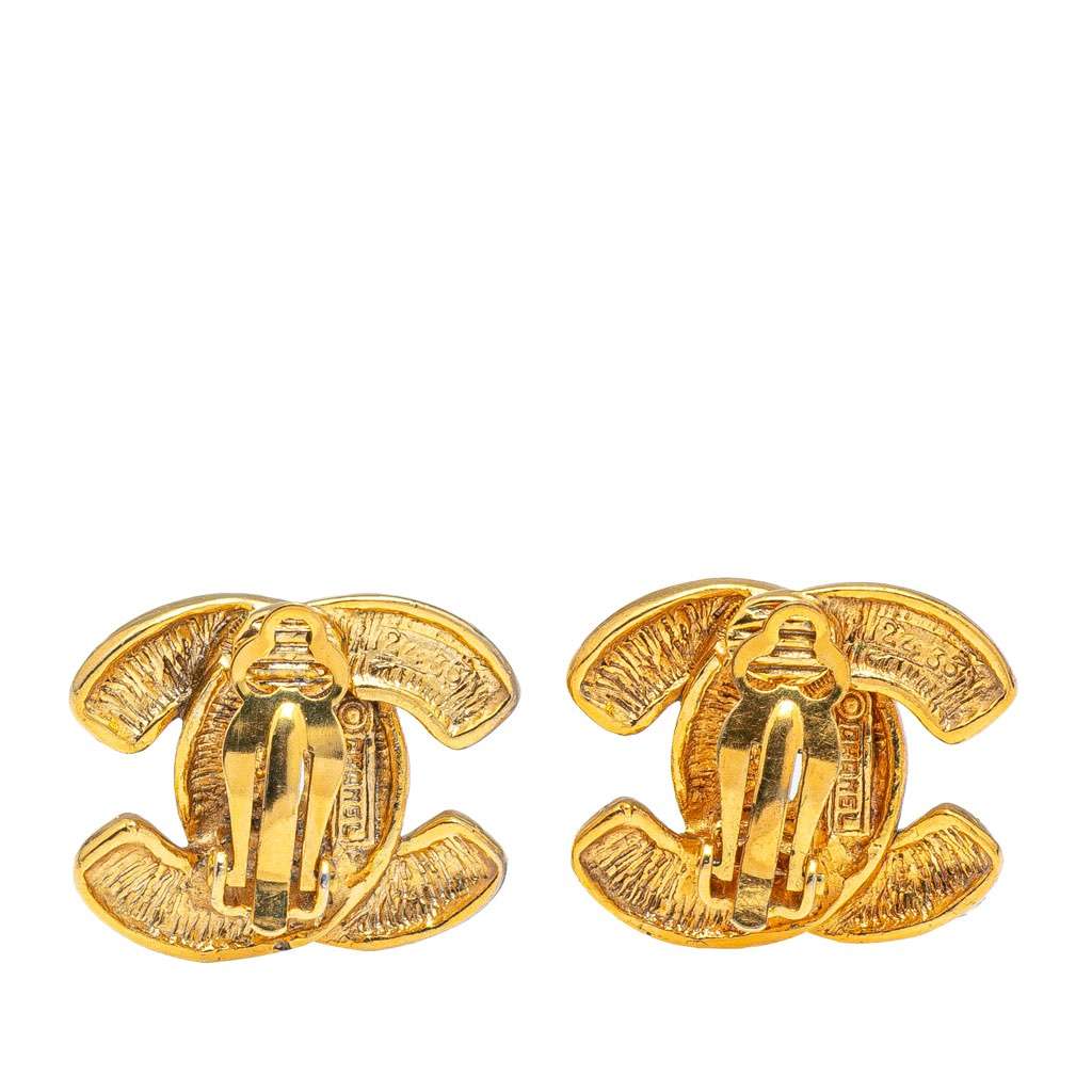 Chanel Gold Plated CC Quilted Clip on Earrings - Back view