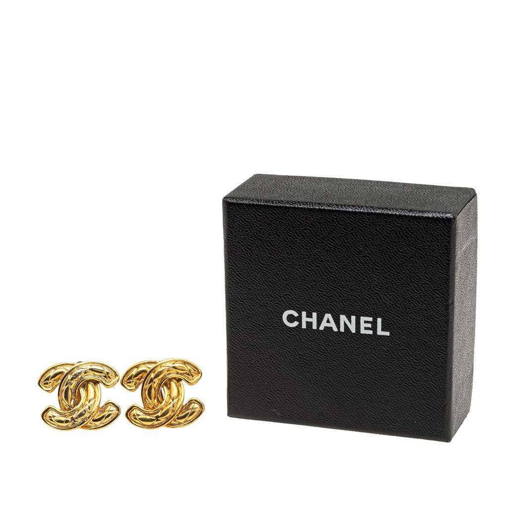 Chanel Gold Plated CC Quilted Clip on Earrings - 4