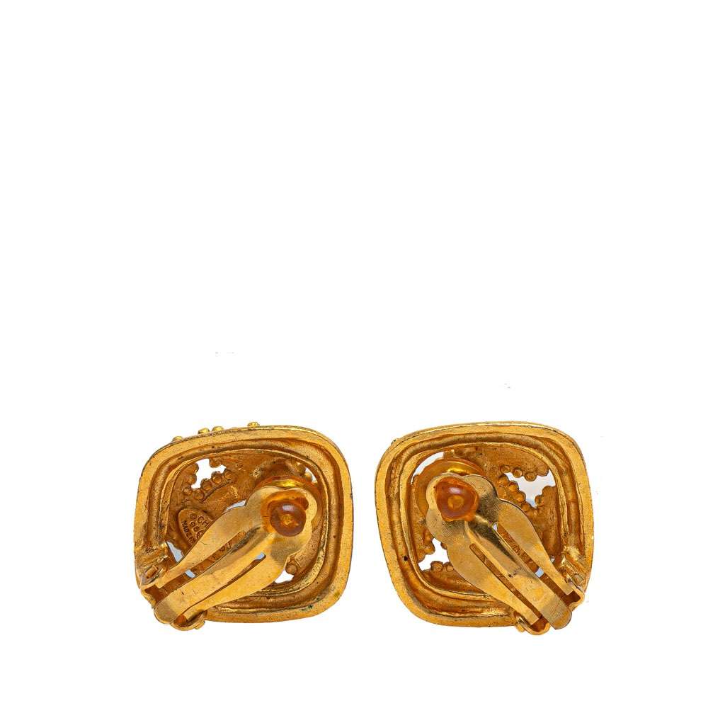 Chanel Gold Plated CC Diamond Clip on Earrings - Back view