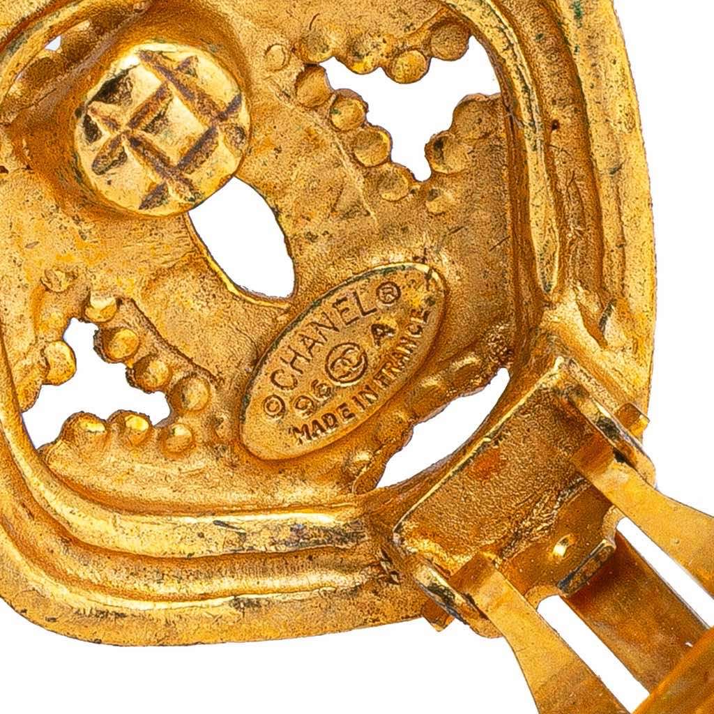 Chanel Gold Plated CC Diamond Clip on Earrings - Image 6