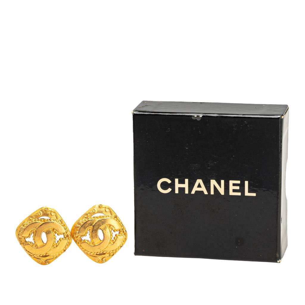 Chanel Gold Plated CC Diamond Clip on Earrings - 4