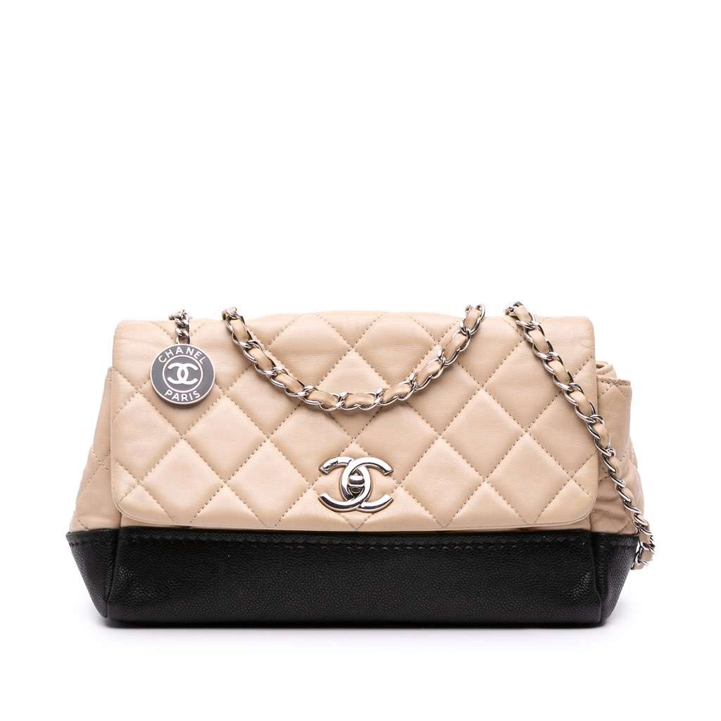 Chanel CC Bicolor Quilted Calfskin and Caviar Single Flap