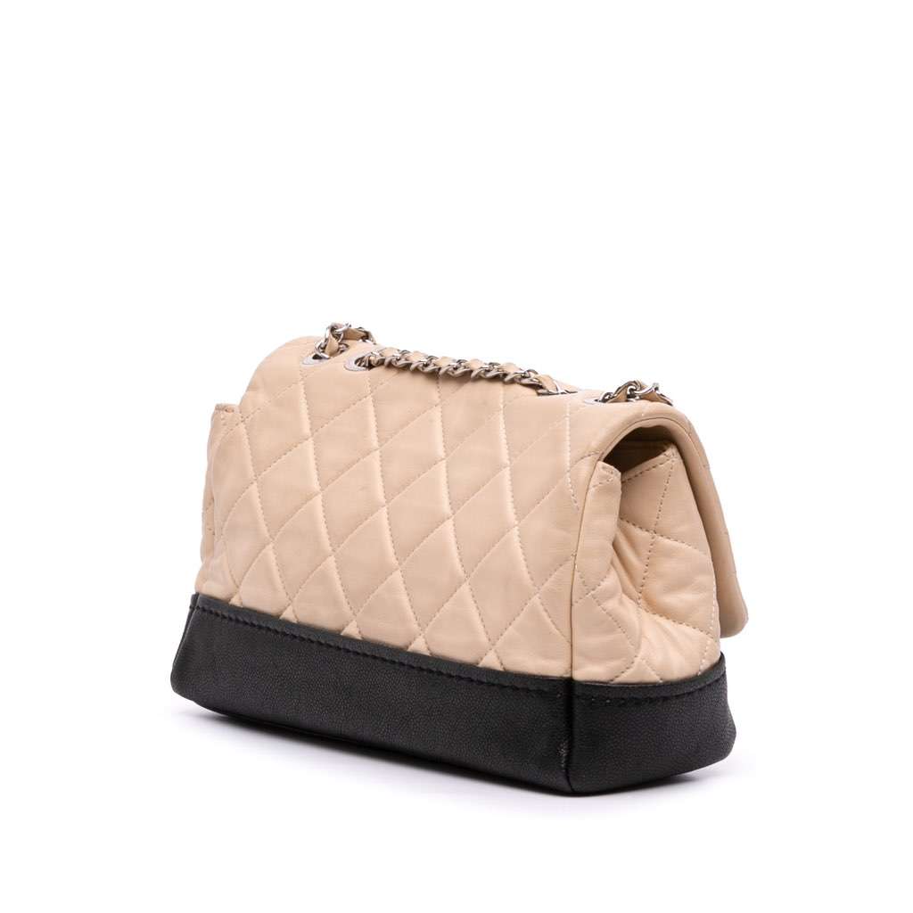 Chanel CC Bicolor Quilted Calfskin and Caviar Single Flap - Back view