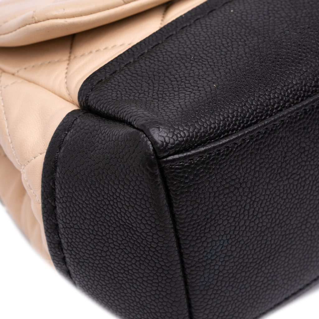 Chanel CC Bicolor Quilted Calfskin and Caviar Single Flap - Image 12