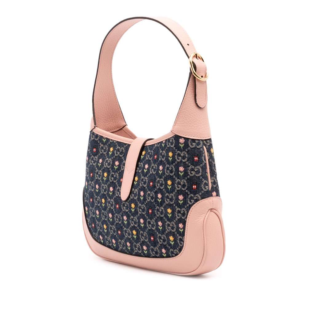 Gucci Limited Edition Small GG Embroidered Denim Floral Jackie 1961 Crossbody - 2
