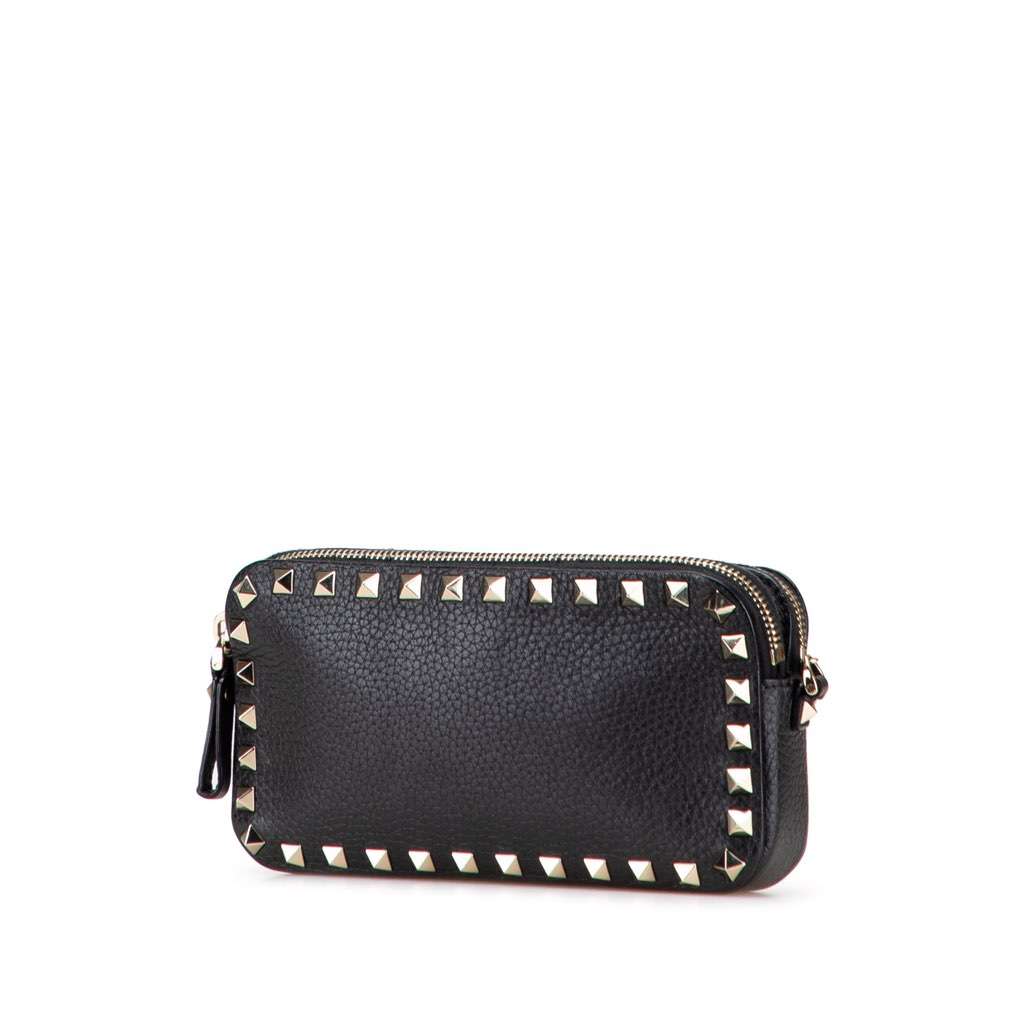 Valentino Pebbled Calfskin Rockstud Double Zip Chain Pouch - 2