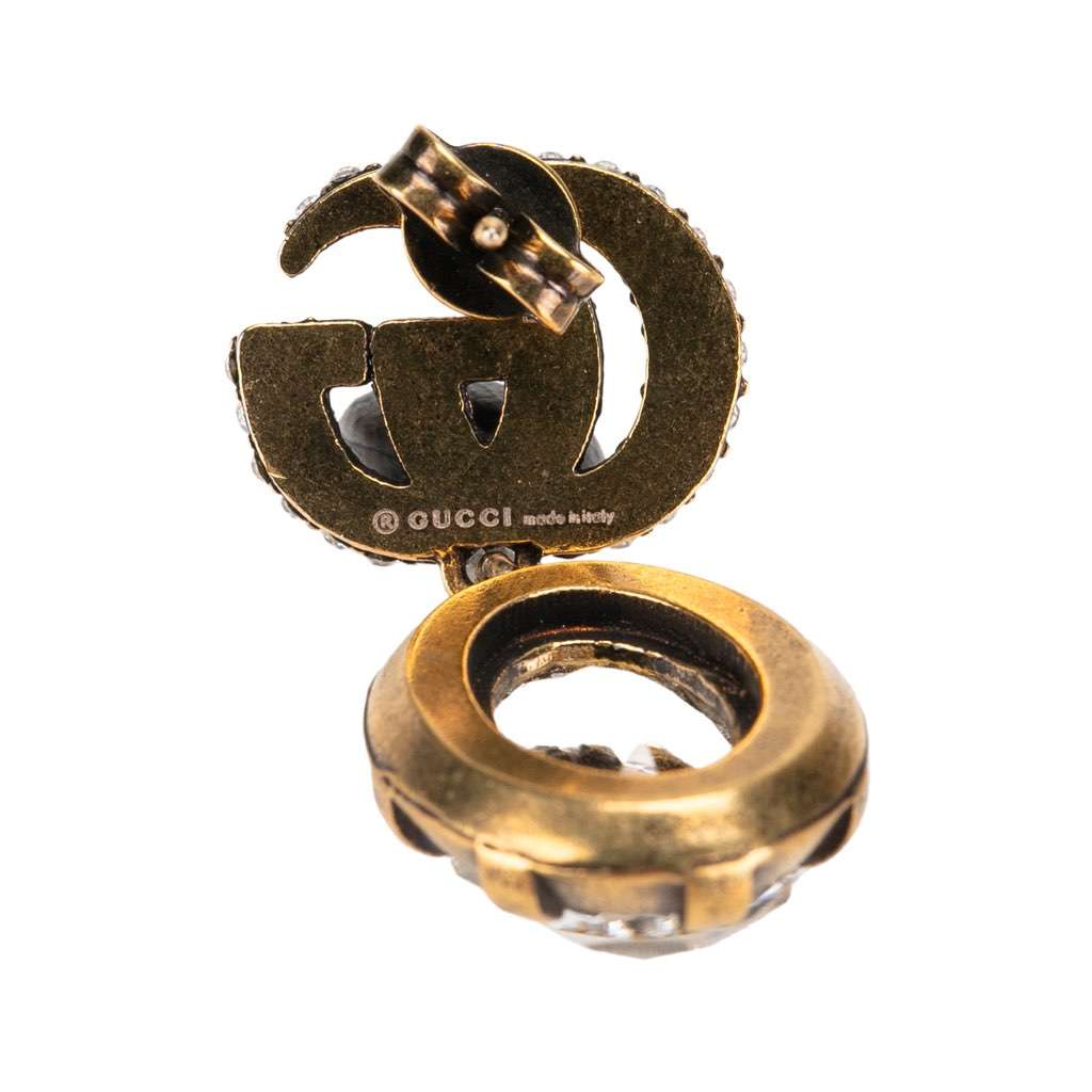 Gucci Gold Plated GG Marmont Crystal Drop Push Back Earrings - 3
