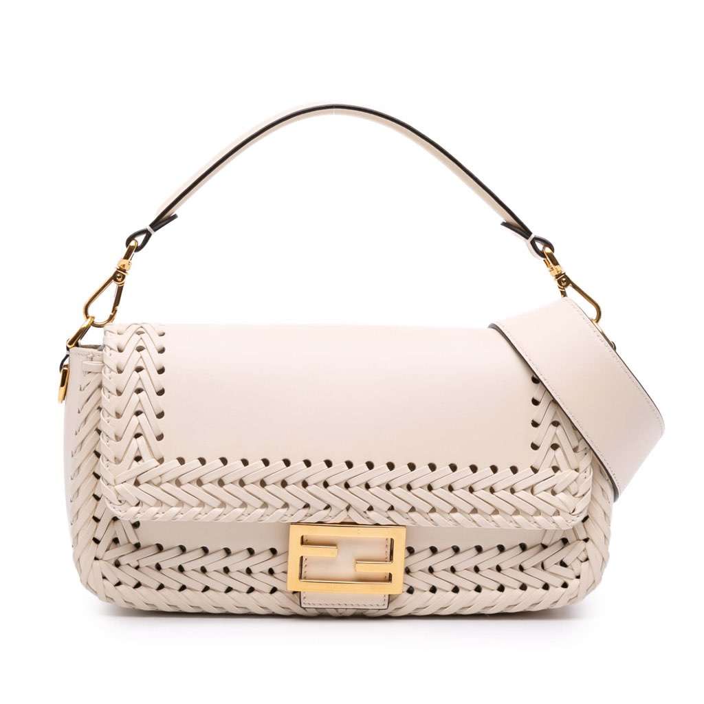 Fendi Woven Calfskin Vitello King Ceylon Baguette Satchel