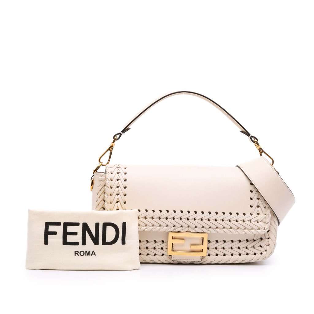 Fendi Woven Calfskin Vitello King Ceylon Baguette Satchel - Image 16