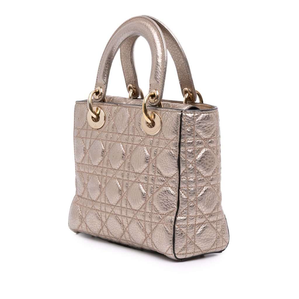 Dior Small Metallic Grained Calfskin Cannage Supple Lady Dior - Back view