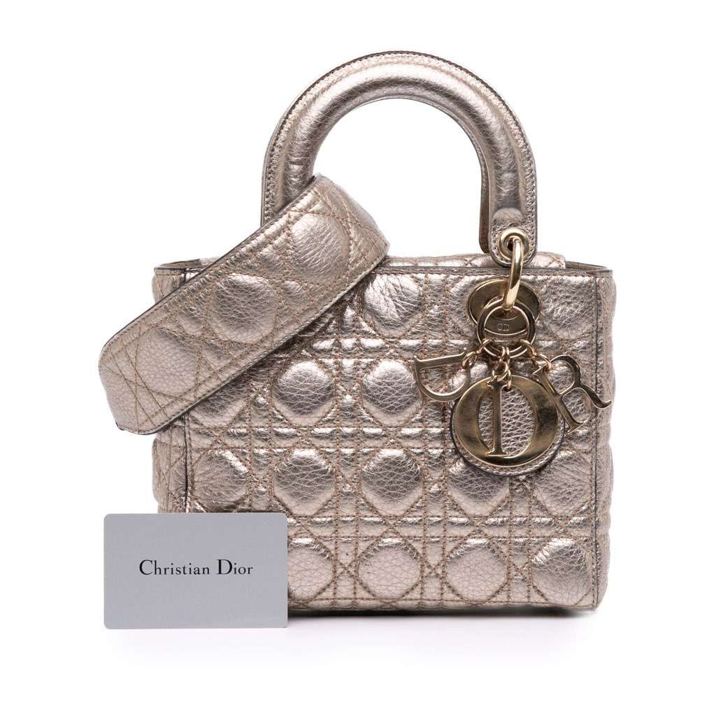 Dior Small Metallic Grained Calfskin Cannage Supple Lady Dior - Image 14
