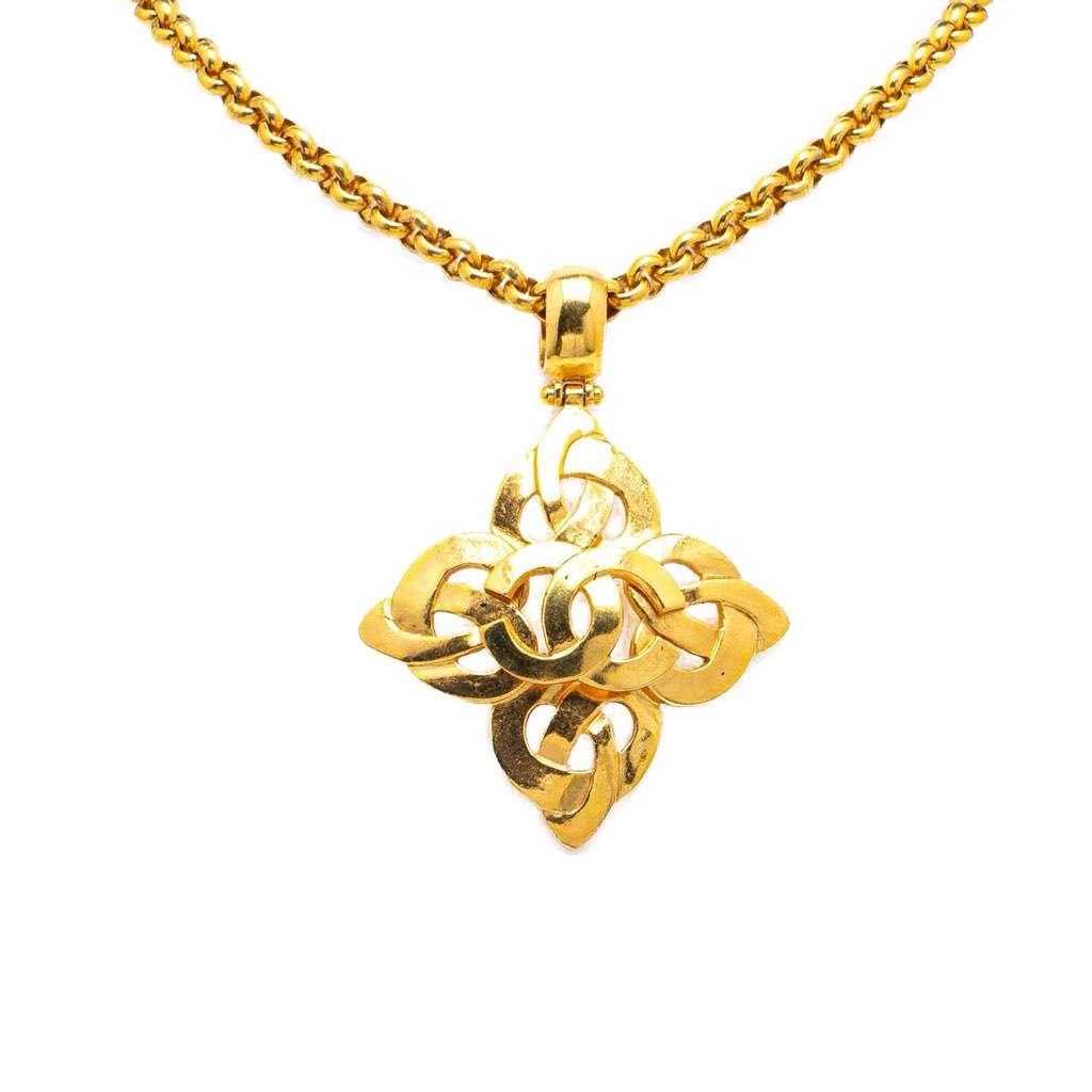 Chanel Gold Plated CC Clover Pendant Necklace