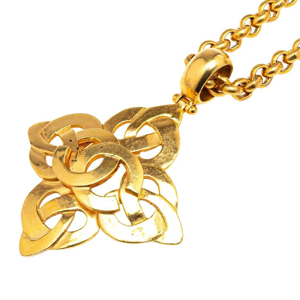 Chanel Gold Plated CC Clover Pendant Necklace - Back view