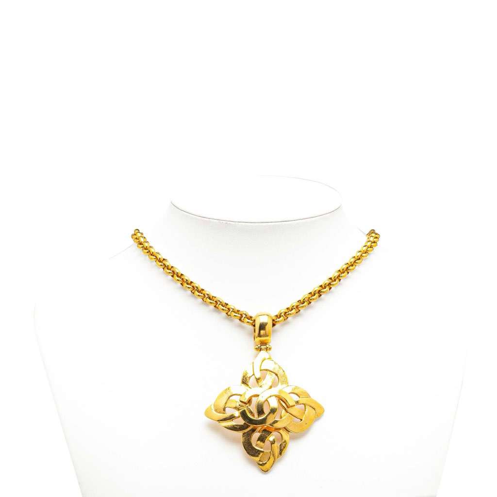 Chanel Gold Plated CC Clover Pendant Necklace - Side view