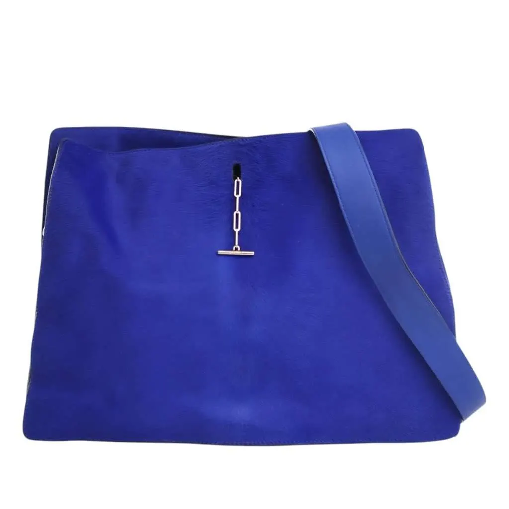 Celine Pony Hair New Shoulder Bag Blue Good - Front View